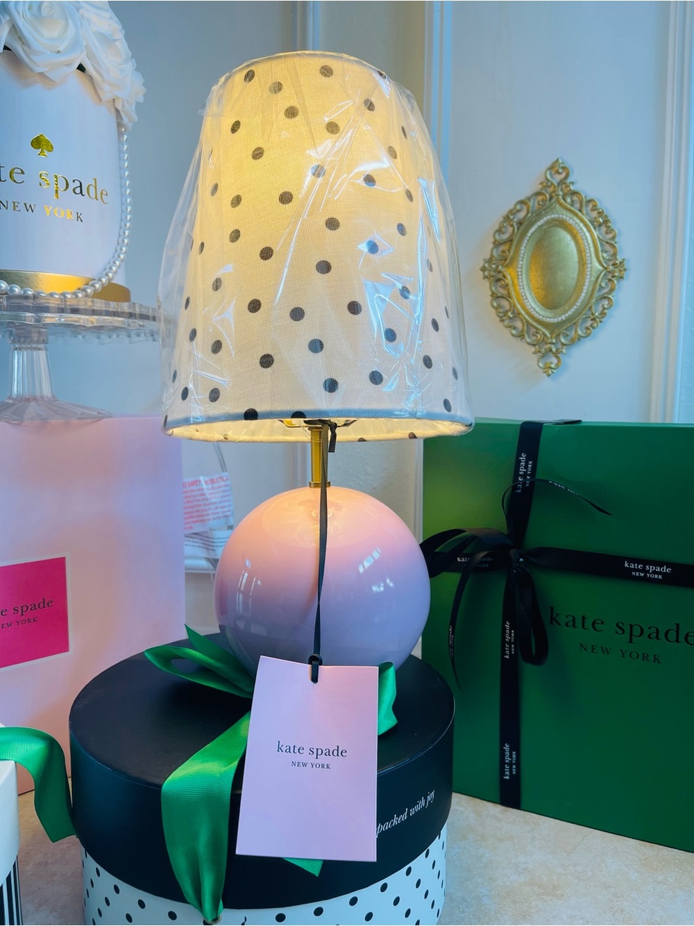 Kate Spade New York 15.5”  Pink Sphere/Polka dot Table Lamp
